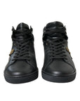 Elegant Black Mid-Top Leather Sneakers