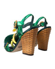 Green Crystal Mink Fur T-Strap Sandals