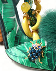 Green Crystal Mink Fur T-Strap Sandals