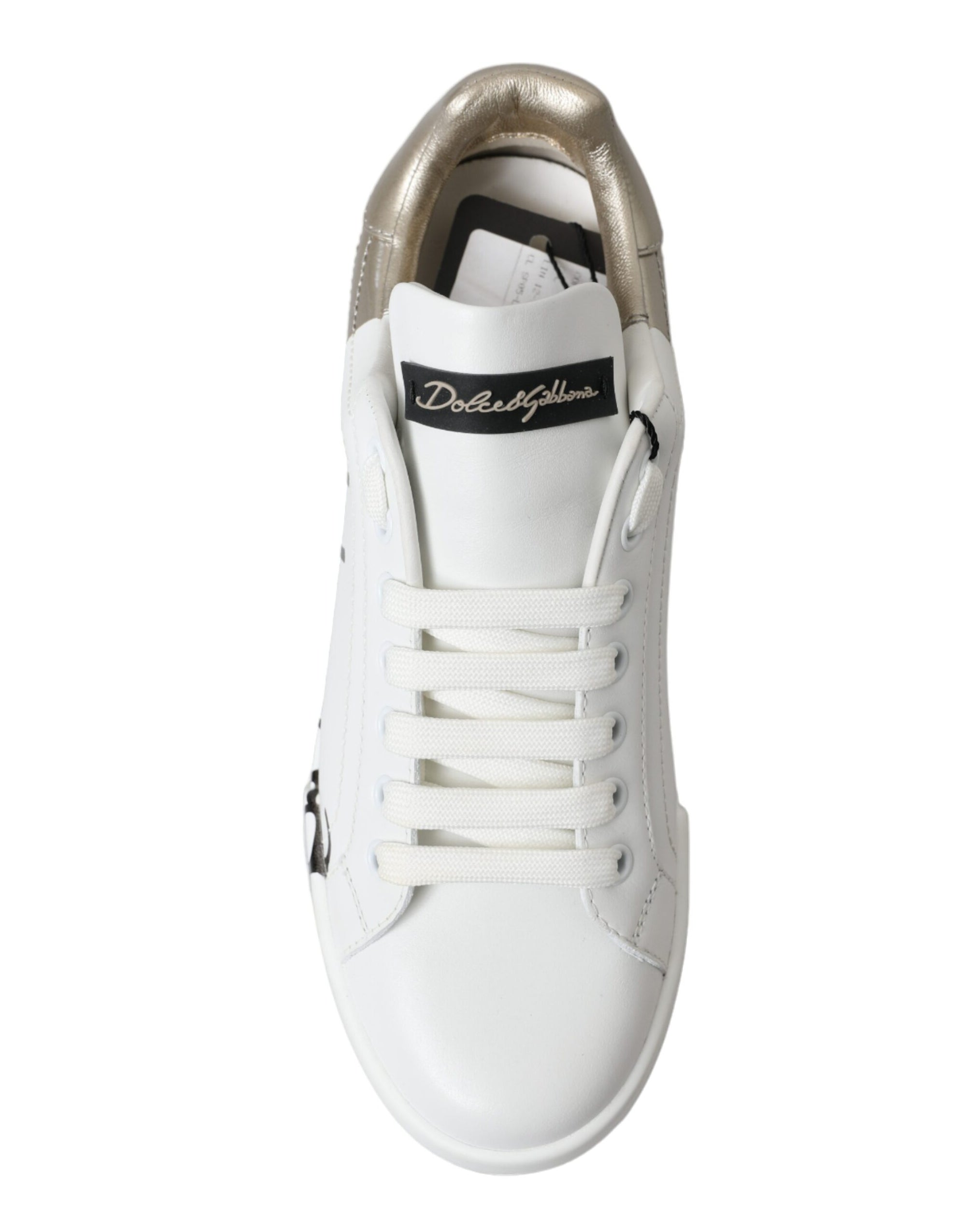 Elegant White &amp; Gold Leather Sneakers