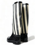 Black and White Striped Knee High Boots