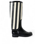 Black and White Striped Knee High Boots