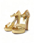 Gold Crystal-Embellished Leather Sandals