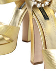 Gold Crystal-Embellished Leather Sandals