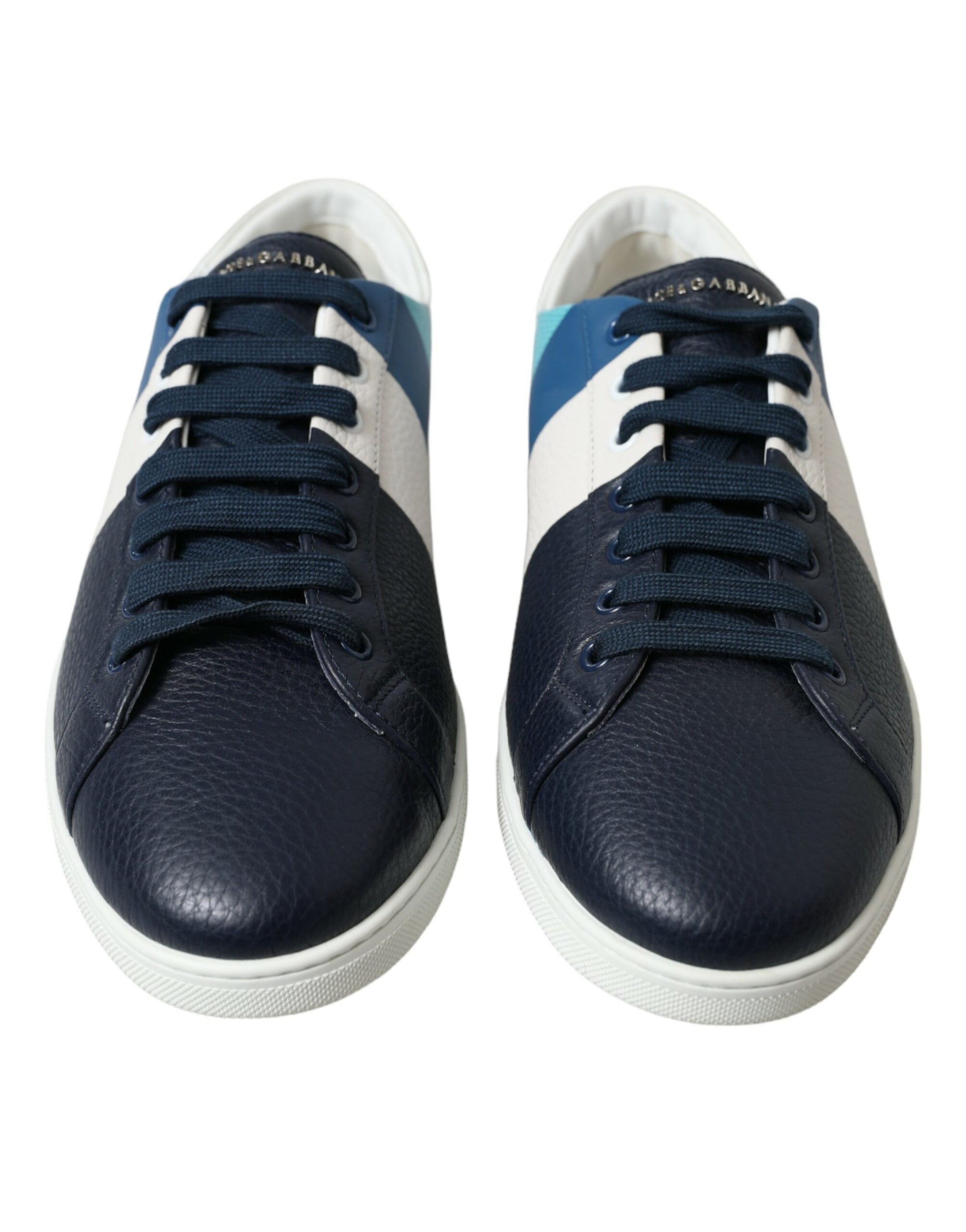 Chic White and Blue Leather Low-Top Sneakers