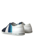 Chic White and Blue Leather Low-Top Sneakers