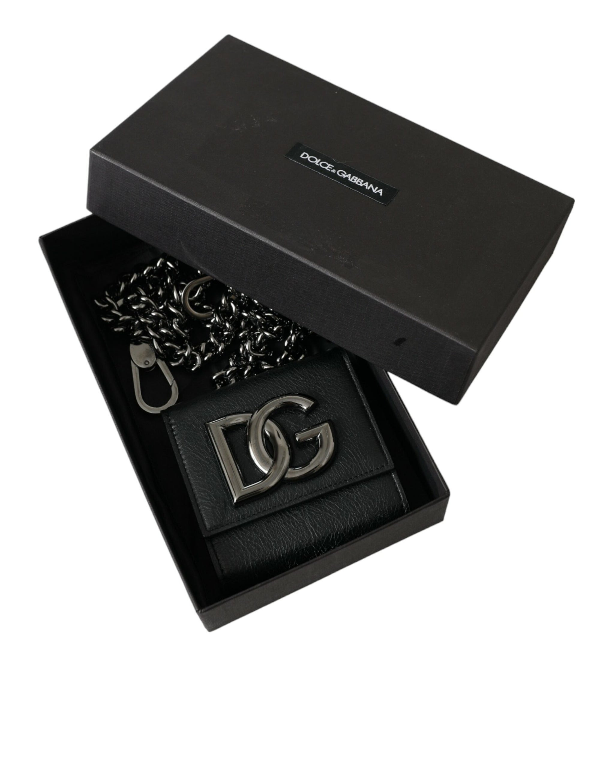 Sleek Lamb Leather Card Holder with Chain Strap