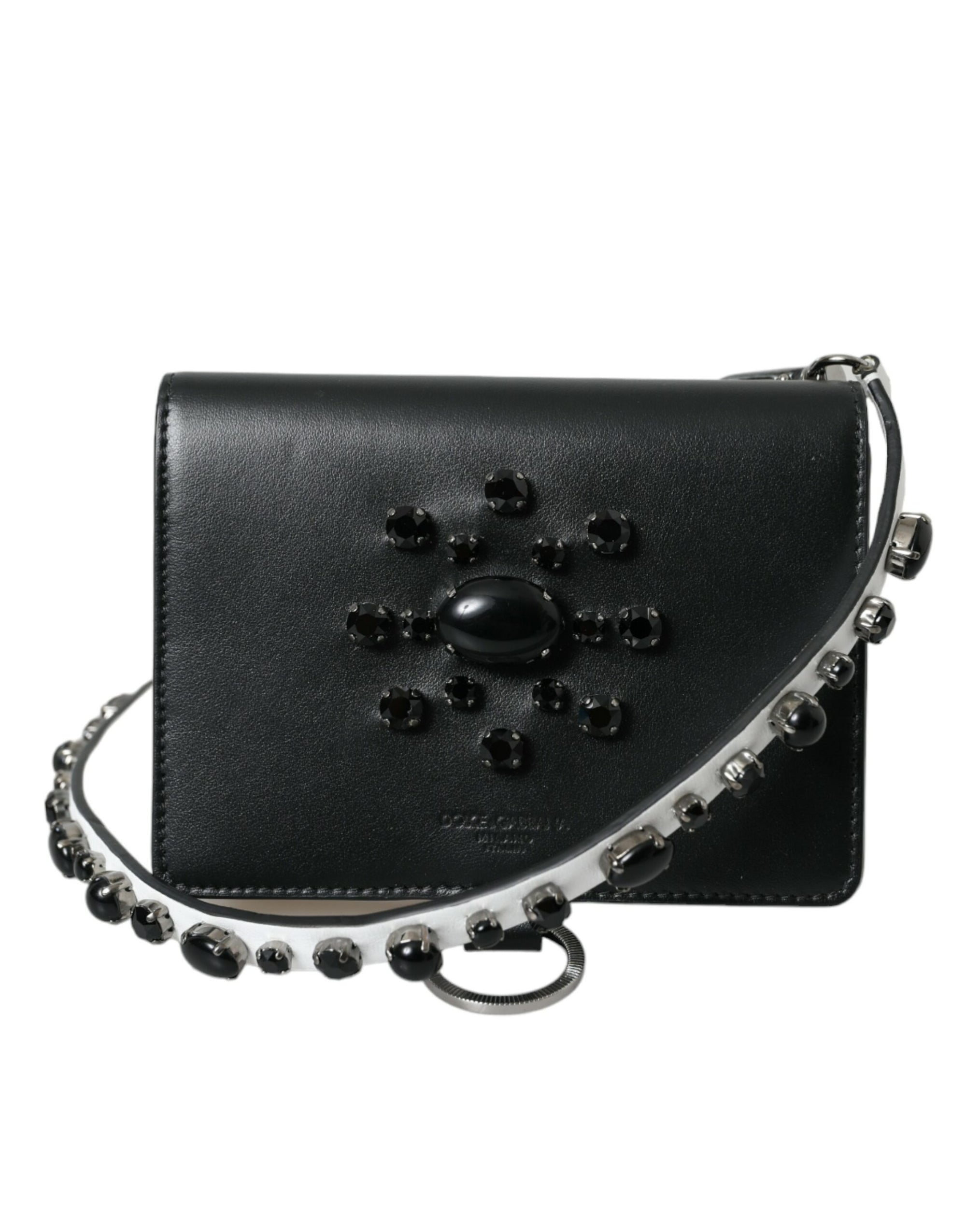 Elegant Crystal-Embellished Leather Card Holder