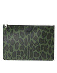 Elegant Green Leopard Print Calf Leather Clutch