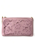 Elegant Pink Leather Pouch Clutch with Floral Embroidery