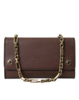 Elegant Brown Leather Shoulder Bag with Gold Detailing