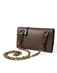 Elegant Brown Leather Shoulder Bag with Gold Detailing