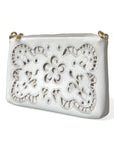 Embroidered Floral Leather Clutch with Chain Strap
