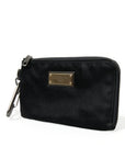 Sleek Designer Nylon-Leather Pouch in Black