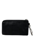 Sleek Designer Nylon-Leather Pouch in Black