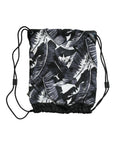 Elegant Black Leaf Print Nap Sack Bag