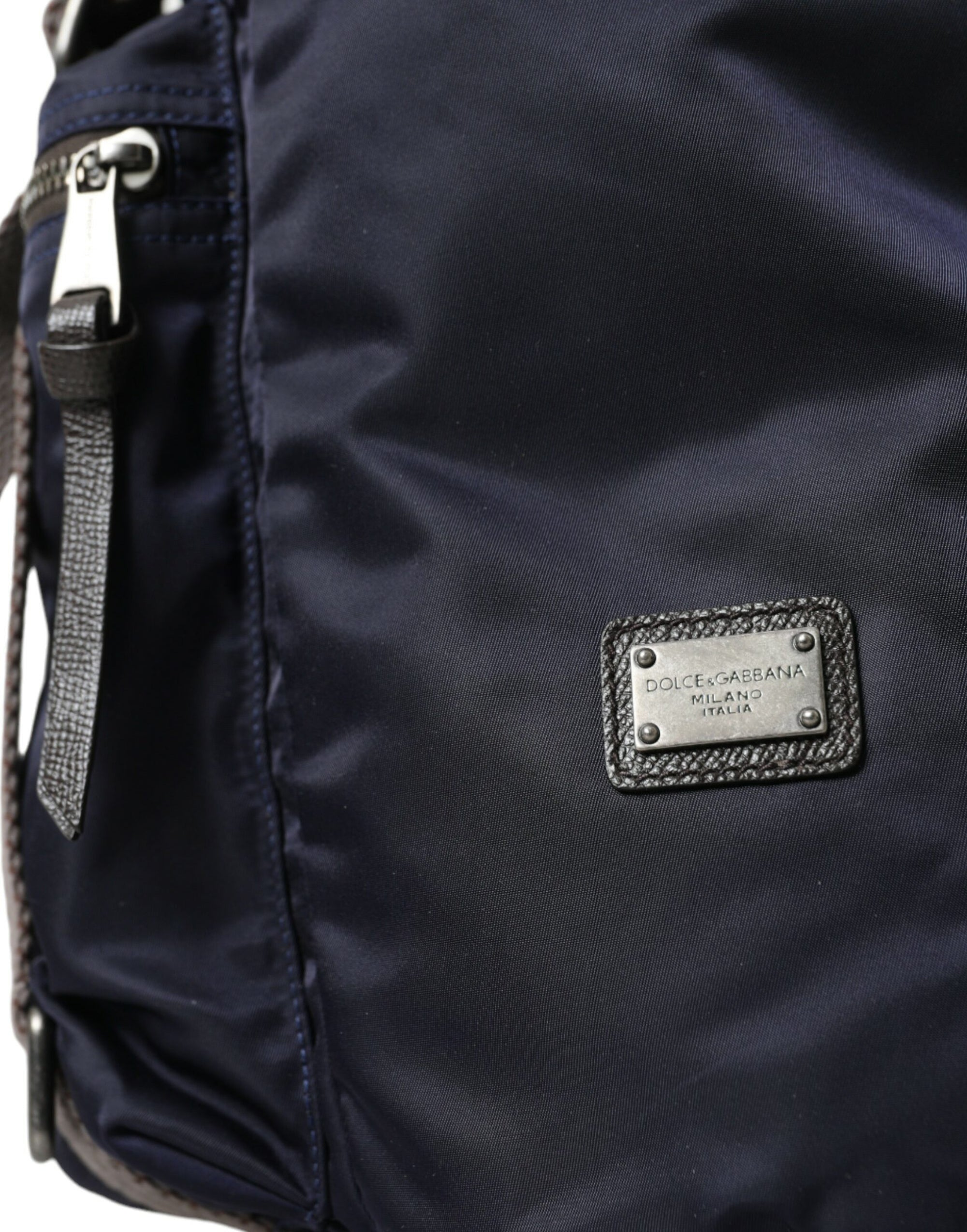 Elegant Blue Nylon Leather Backpack