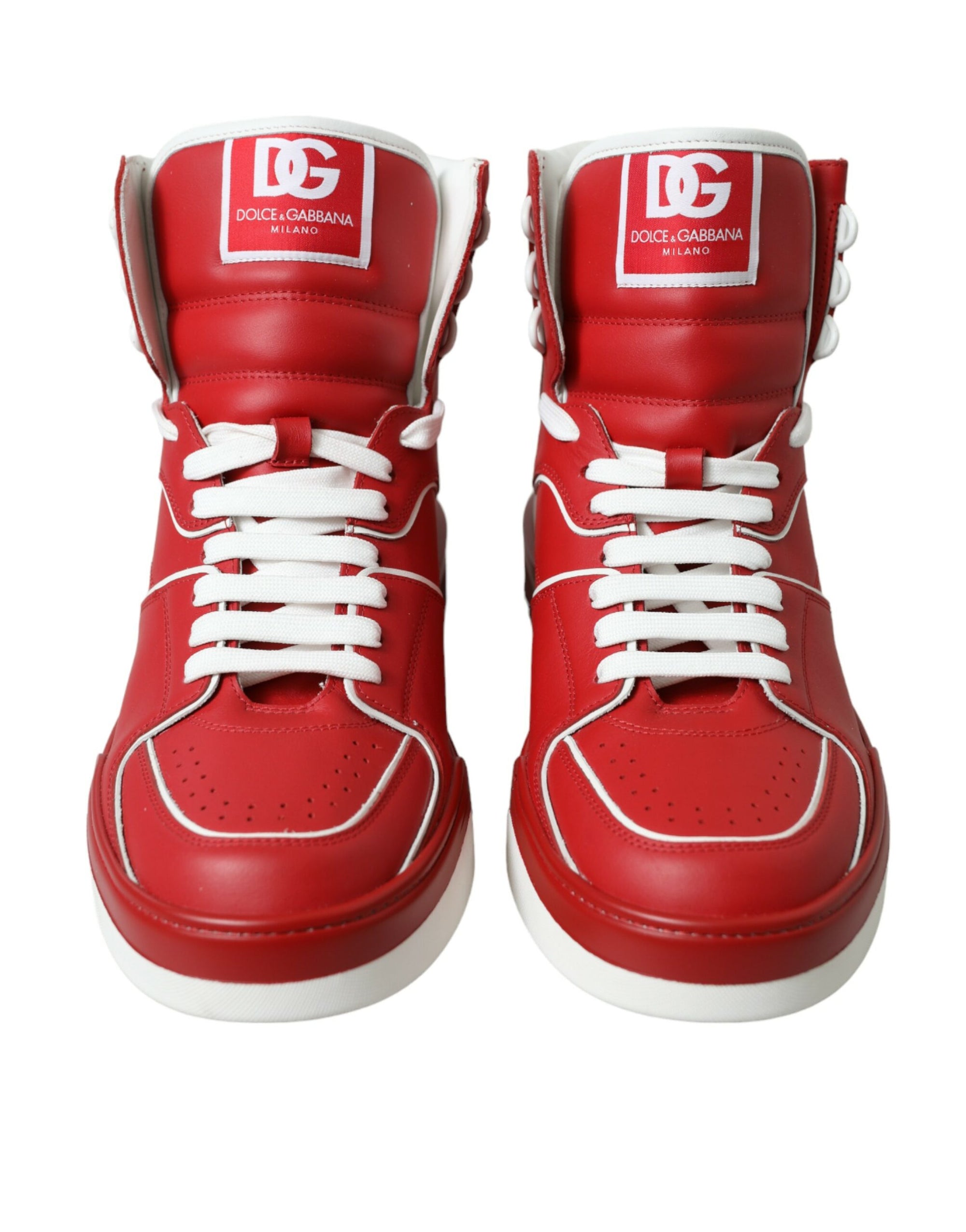 Sleek High-Top Leather Sneakers - Red &amp; White