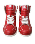 Sleek High-Top Leather Sneakers - Red & White