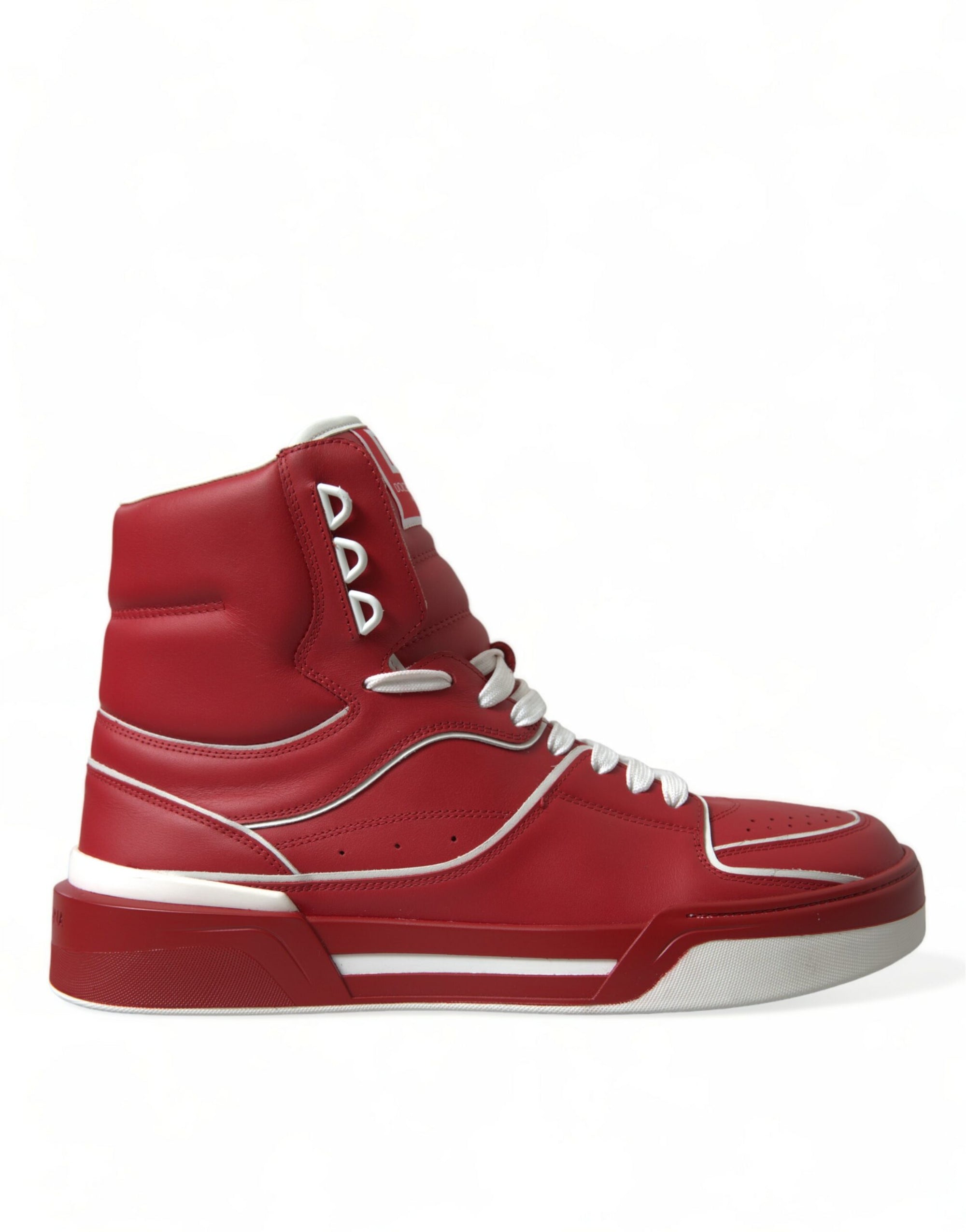 Sleek High-Top Leather Sneakers - Red &amp; White