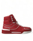 Sleek High-Top Leather Sneakers - Red & White