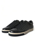 Elegant Black Crocodile Leather Low-Top Sneakers