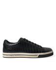 Elegant Black Crocodile Leather Low-Top Sneakers