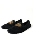 Black Calfskin Loafers with Crystals