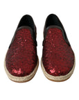 Red Sequined Leather Loafers