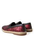 Red Sequined Leather Loafers