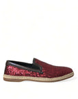 Red Sequined Leather Loafers