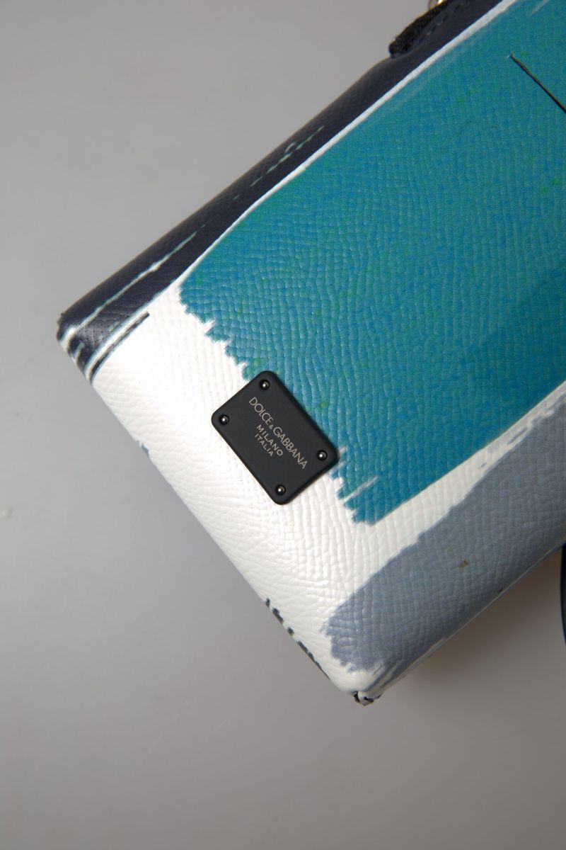 Elegant Leather Crossbody Phone Bag in Blue &amp; White