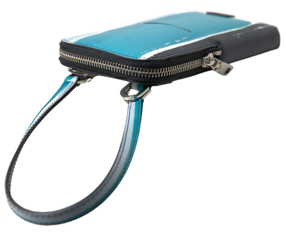 Elegant Leather Crossbody Phone Bag in Blue &amp; White