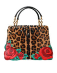 Chic Leopard Embellished Tote with Red Roses