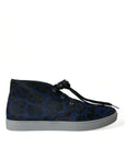 Chic Blue Leopard Print Mid-Top Sneakers