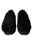 Elegant Black Fur Slip On Loafers for Men