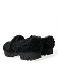 Elegant Black Fur Slip On Loafers for Men