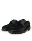 Elegant Black Calf Fur Derby Shoes