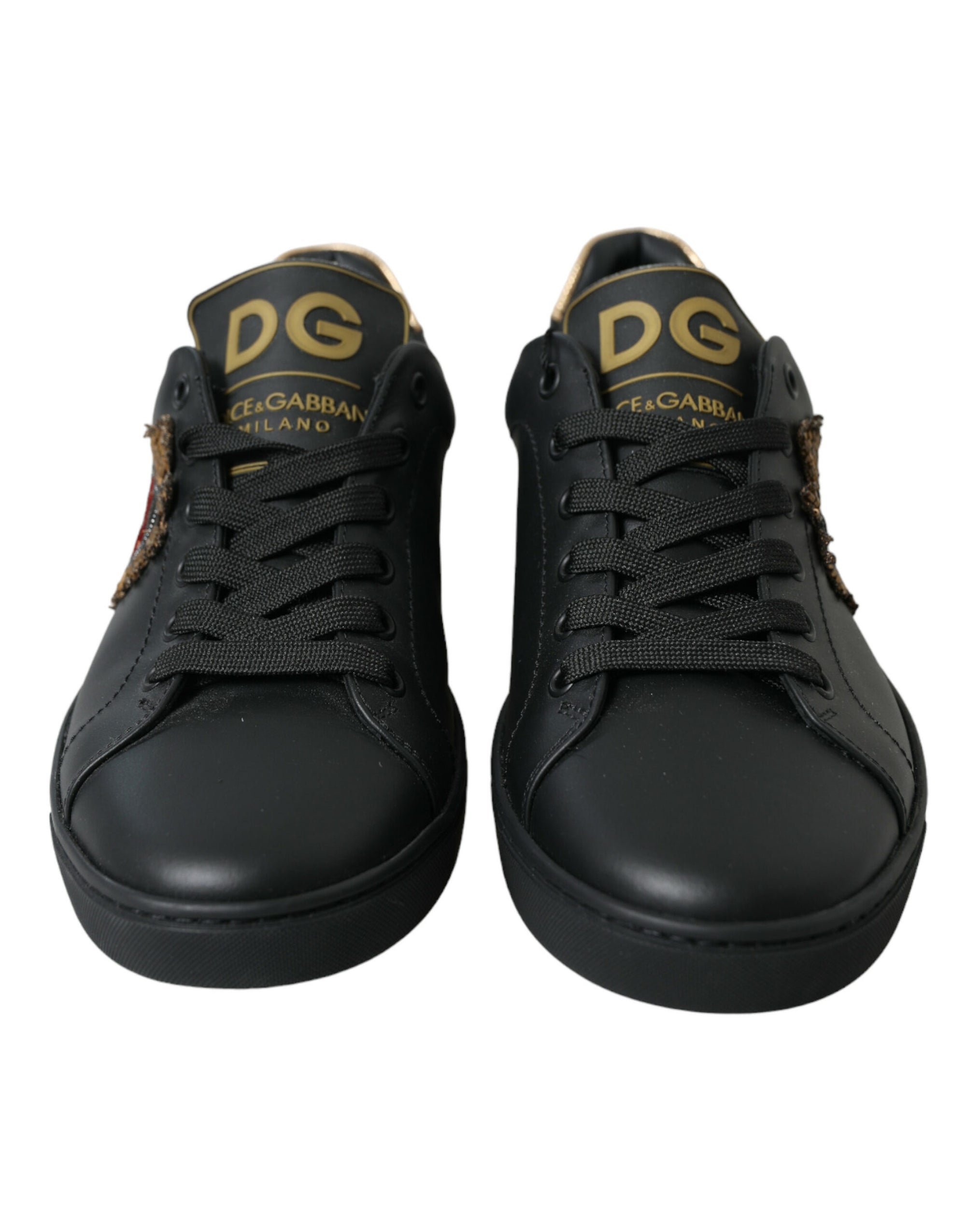 Elegant Black and Gold Leather Sneakers