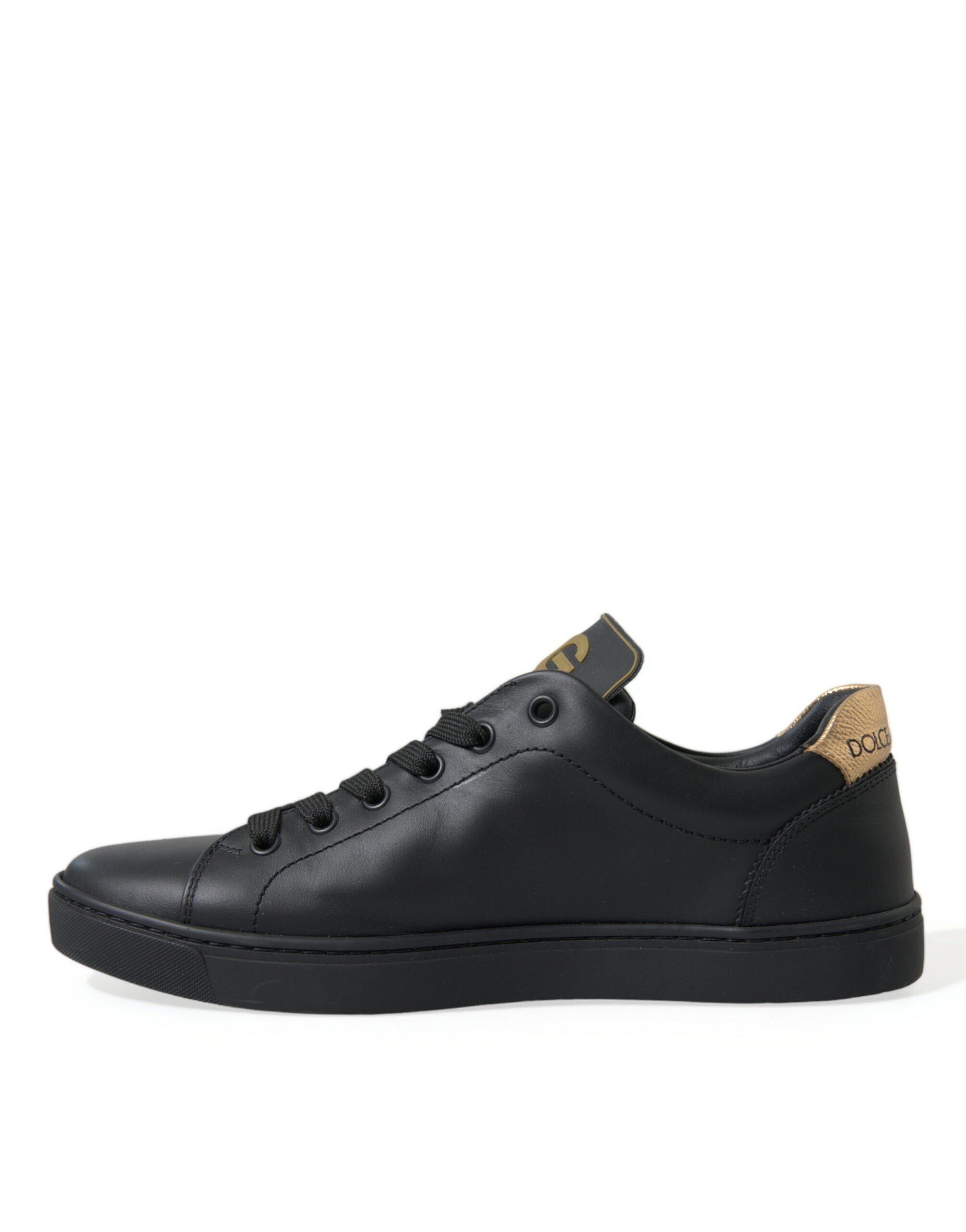 Elegant Black and Gold Leather Sneakers