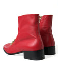 Elegant Red Ankle Leather Boots
