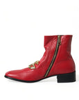 Elegant Red Ankle Leather Boots