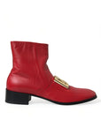 Elegant Red Ankle Leather Boots
