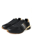 Elegant Low Top Leather Trainers - Black & Gold