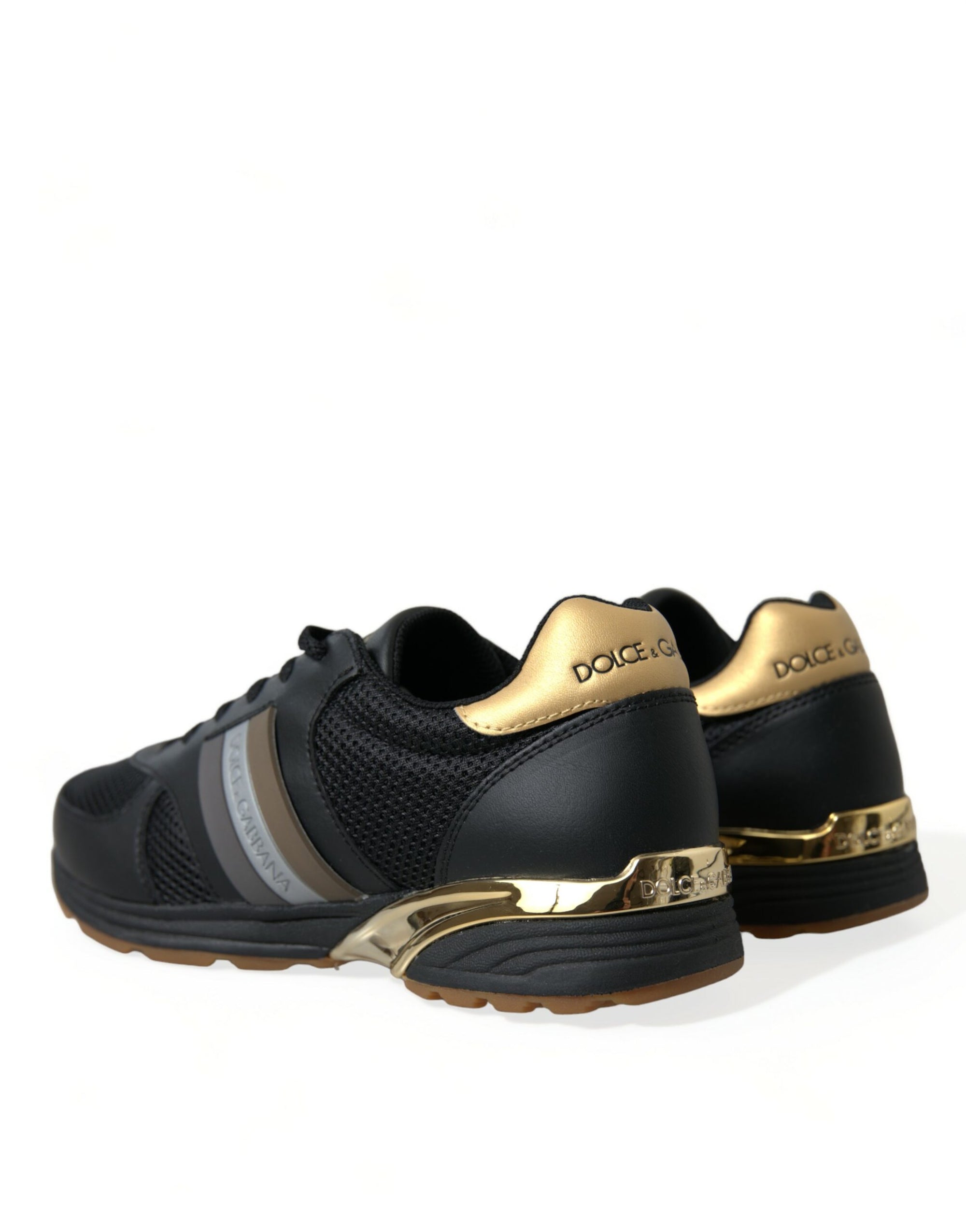 Elegant Low Top Leather Trainers - Black &amp; Gold