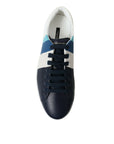 Elegant White and Blue Leather Sneakers