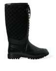 Elegant Quilted Lace-Up Rain Boots