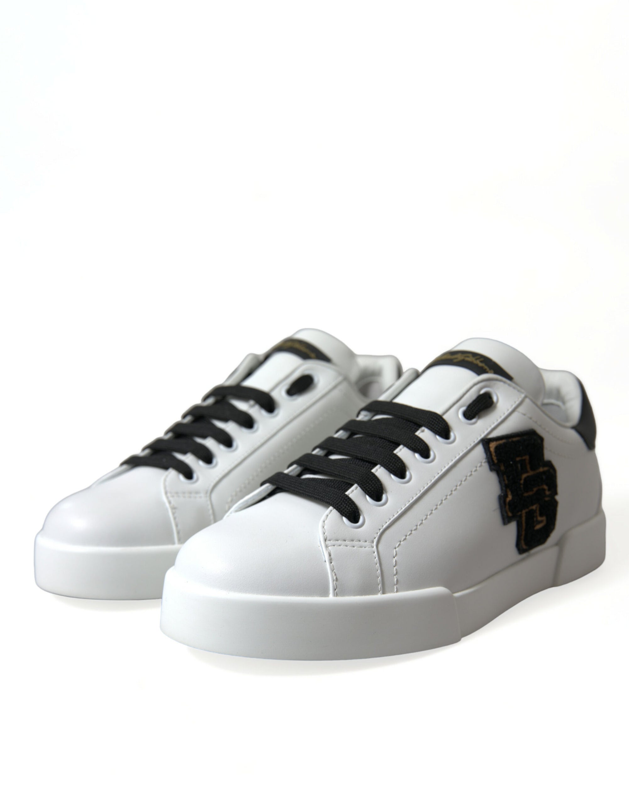Black &amp; White Leather Low Top Sneakers