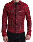 Vibrant Red Leopard Print Denim Jacket