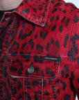 Vibrant Red Leopard Print Denim Jacket